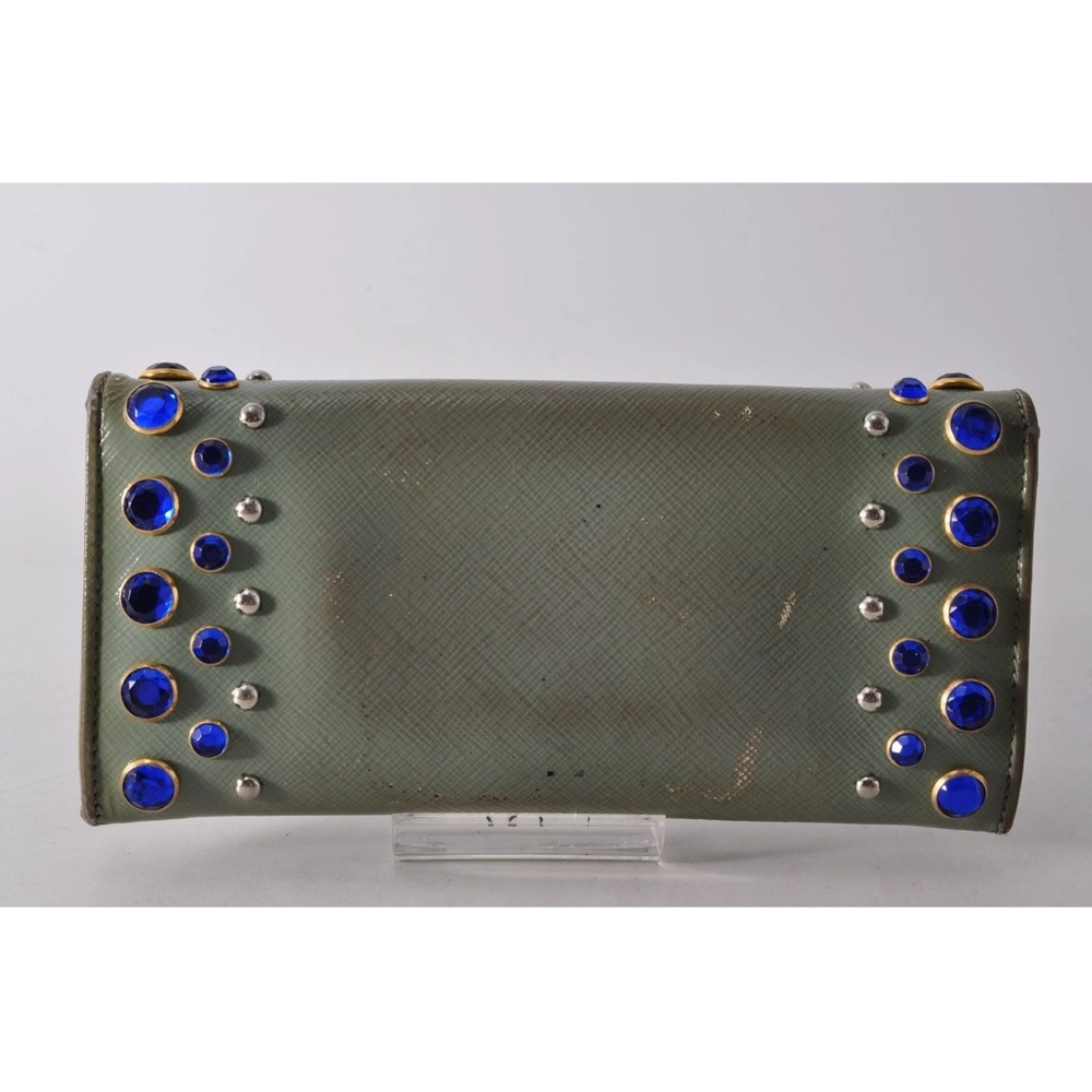 PRADA Long Wallet Leather Blue Gold Women Zip Used Authentic 10D6324 - Picture 2 of 15